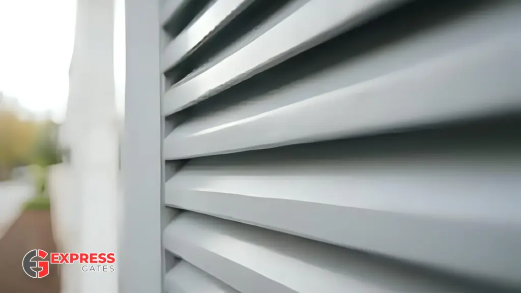 Close-up of powder-coated aluminium slats with matte finish