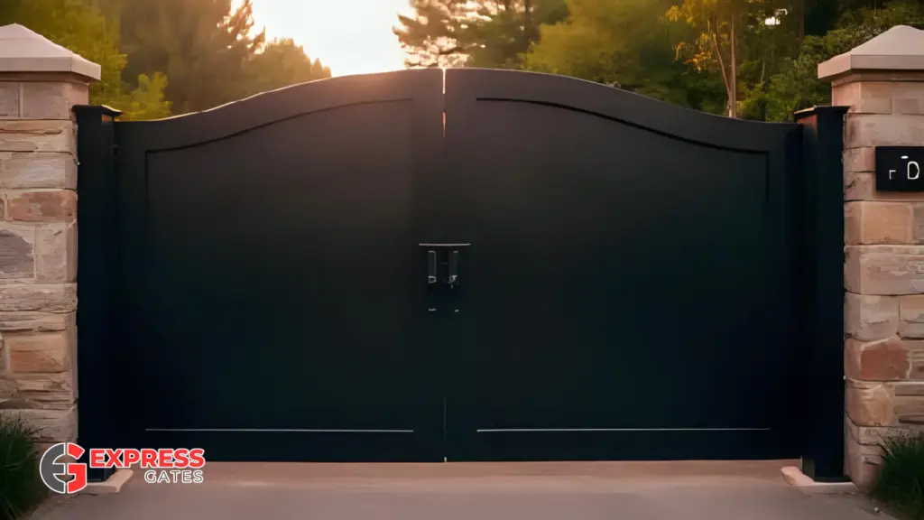 Heavy-duty steel swing gate with matte black powder coat