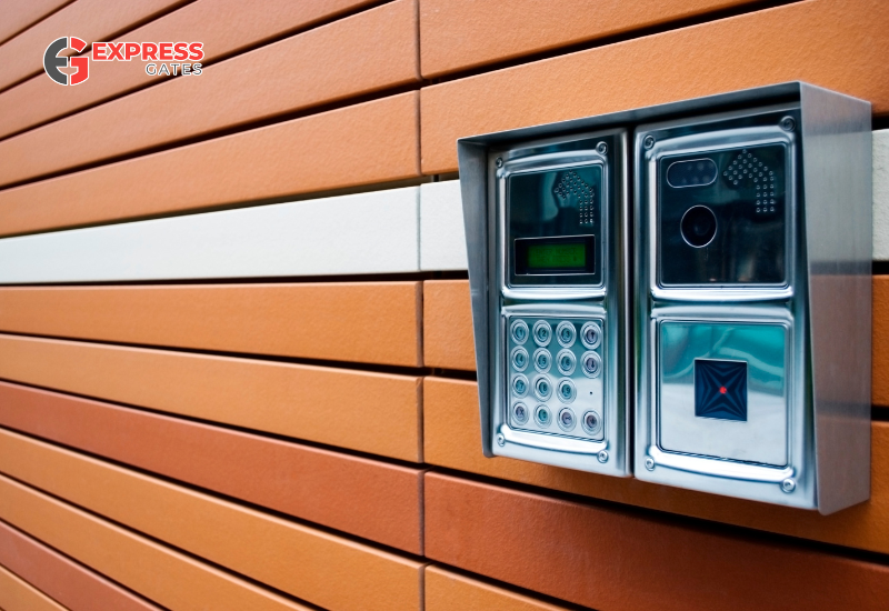 Modern home entrance with intercom keypad