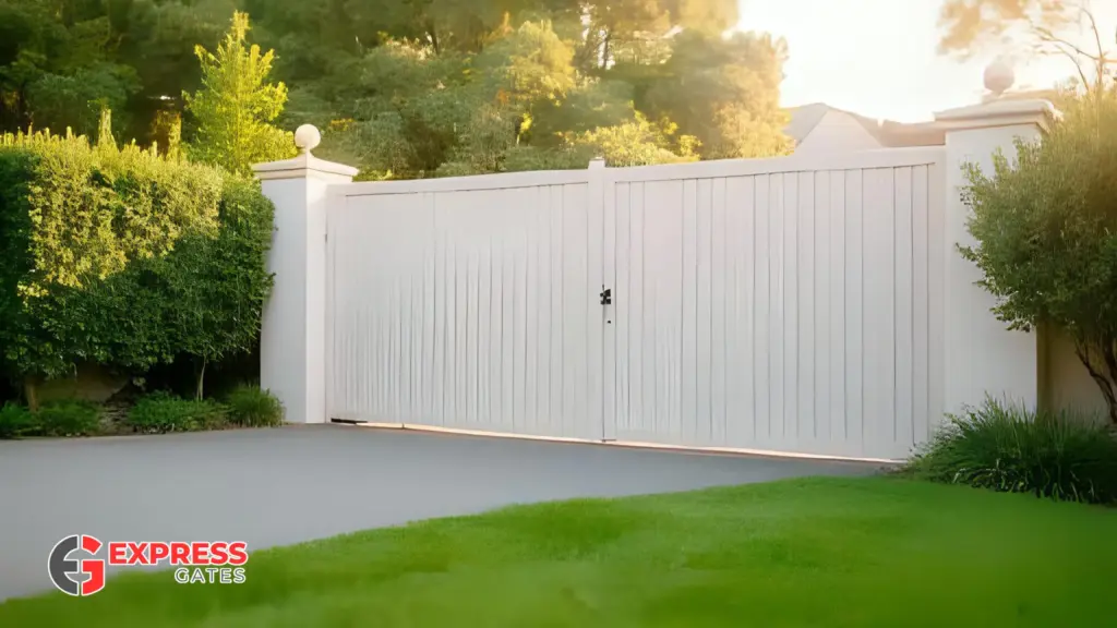 Timbergrain aluminium composite sliding gate with vertical battens